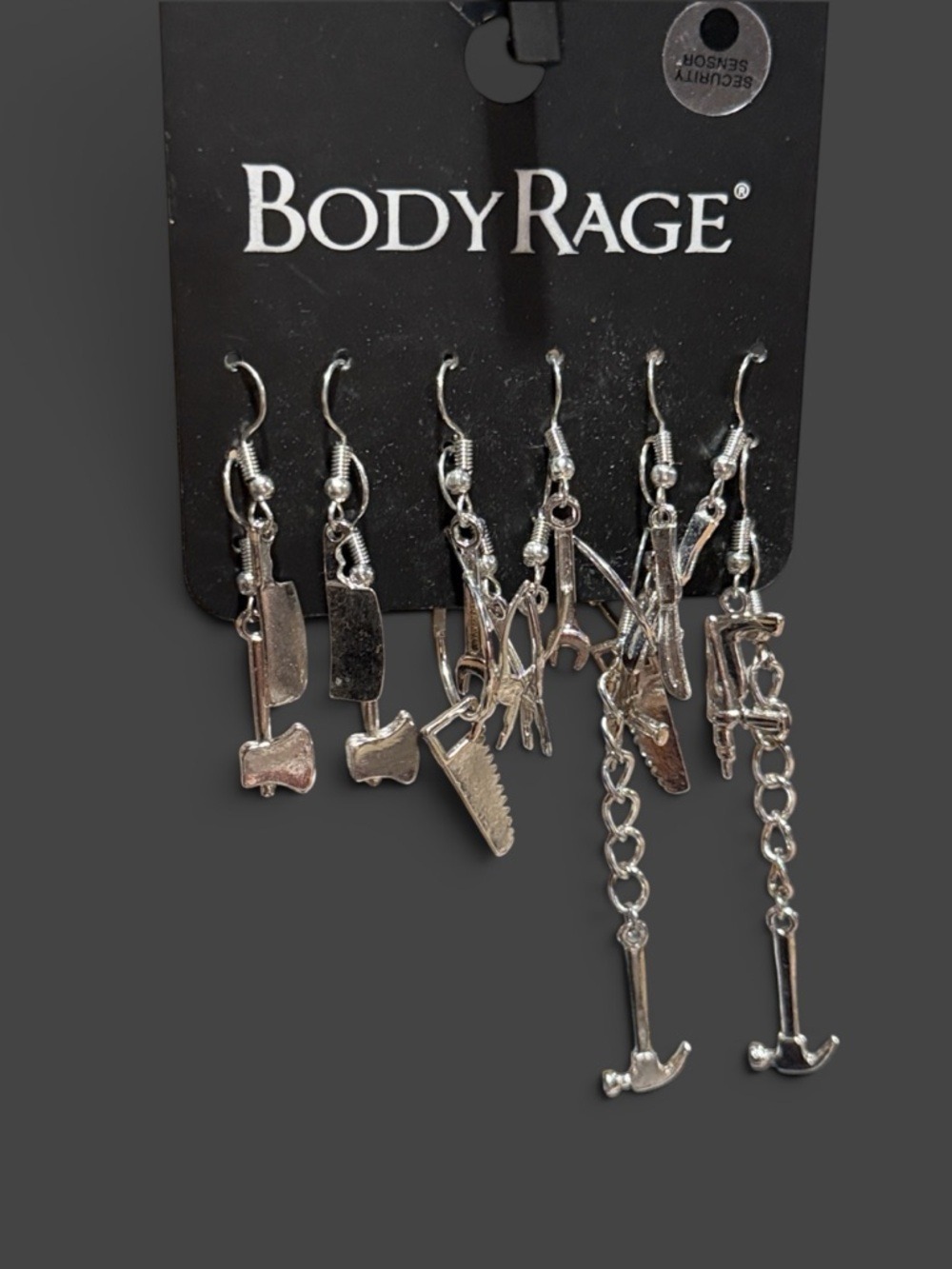 BodyRage Silver Tool Charm Dangle Earrings Set
